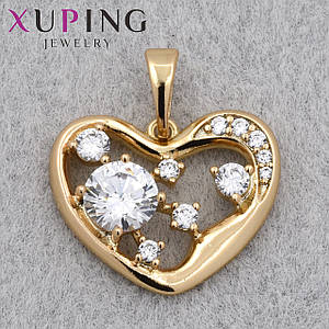 Кулон жіночий серце з кристалами покриття 18 До медичного золотого кольору розмір 20х20 мм