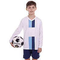 Форма футбольная детская с длинным рукавом Zelart CO-2001B-1 размер 24, рост 130-135 цвет белый-синий pm