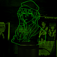Акриловый 3D светильник-ночник Ранпо Эдогава "Великий из Бродячих Псов" зеленый