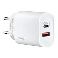 Блок питания - зарядный адаптер 2 порта USAMS T35 Fast Charger US-CC121 - USB+Type-C 20W белый