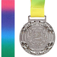 Медаль спортивная с лентой LAUREL Zelart C-6209 цвет серебряный ar
