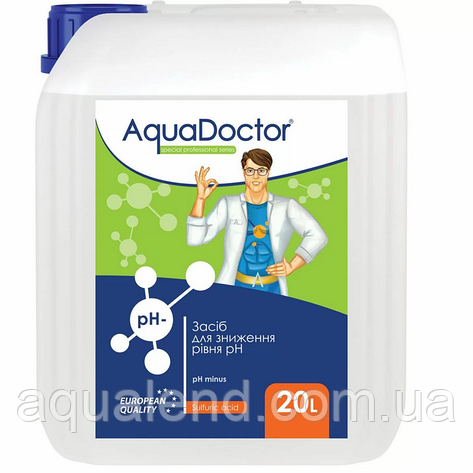 Рідкий засіб для зниження рівня pH Aquadoctor pH Minus 20 л Сірчана 35% , Аквадоктор, фото 1