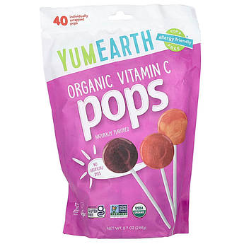 Органічні льодяники з Вітаміном C YumEarth organic pops vitamin C асорті 40 льодяників 248 г