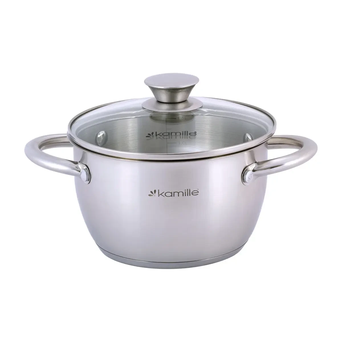 Каструля з кришкою Kamille 2 л з нержавіючої сталі та порожнистими ручками для індукції та газу KM-4901
