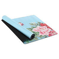 Коврик для йоги Замшевый Record FI-5662-29 размер 183x61x0,3см с Цветочным принтом голубой ar
