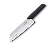 Ніж кухонний Victorinox Swiss Modern Santoku Fluted, 17 см, чорний, блістер