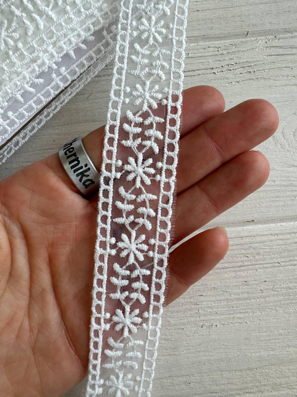 Мереживо органзове " D30104 " , натурально біле рулон 15 ярдів, фото 1