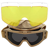 Очки защитные маска со сменными линзами и чехлом SPOSUNE JY-023-2 оправа-хаки цвет линз серый pm