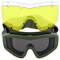 Очки защитные маска со сменными линзами и чехлом SPOSUNE JY-026-1 оправа оливковая цвет линз серый pm