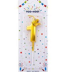 Свічки - цифри у торт з короною "1", висота - 5 см, колір - золото металік