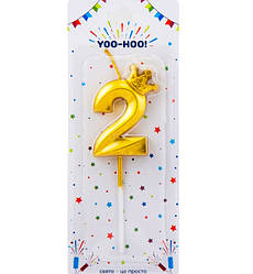 Свічки - цифри у торт з короною "2", висота - 5 см, колір - золото металік