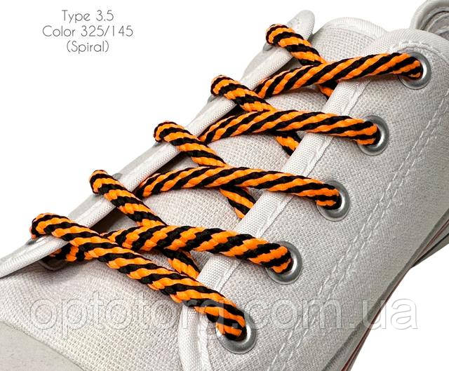 Шнурки для взуття 100см Чорний+помаранчевий круглі Спіраль 5мм поліестер