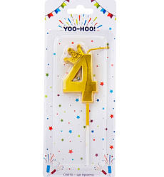 Свічки - цифри у торт з короною "4", висота - 5 см, колір - золото металік