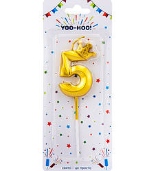 Свічки - цифри у торт з короною "5", висота - 5 см, колір - золото металік