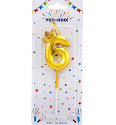 Свічки - цифри у торт з короною "6", висота - 5 см, колір - золото металік