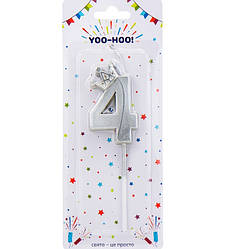 Свічки - цифри у торт з короною "4", висота - 5 см, колір - срібло металік