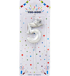 Свічки - цифри у торт з короною "5", висота - 5 см, колір - срібло металік