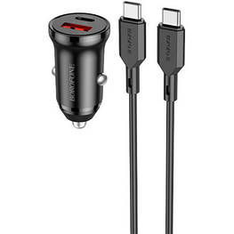 Зарядний пристрій BOROFONE BZ18A PD20W+QC3.0 car charger set (Type-C to Type-C) USB-A/Type-C Black