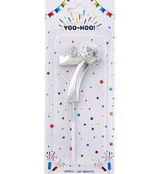 Свічки - цифри у торт з короною "7", висота - 5 см, колір - срібло металік