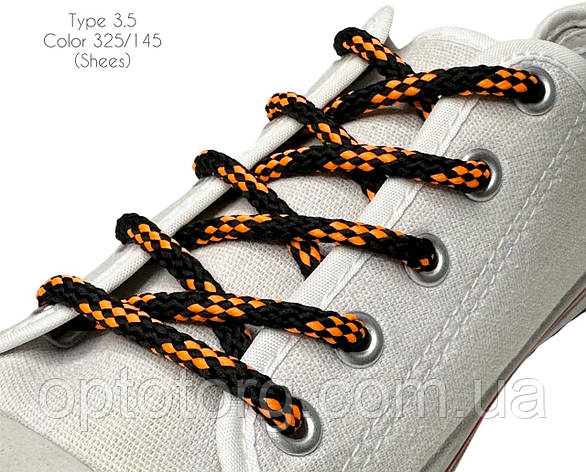Шнурки для взуття 100см Чорний+помаранчевий круглі Шахмата 5мм поліестер, фото 2