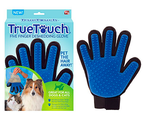 Рукавичка для вичісування шерсті тварин True Touch. Масажна рукавиця для котів і собак