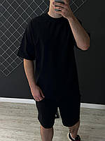 Мужская летняя футболка оверсайз черная однотонная хлопковая , Повседневная свободная футболка черного ц trek