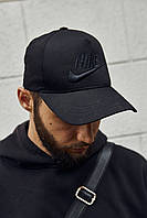 Летняя черная кепка Nike мужская универсальная , Черная бейсболка Найк коттон регулируемая (Черный лого) trek