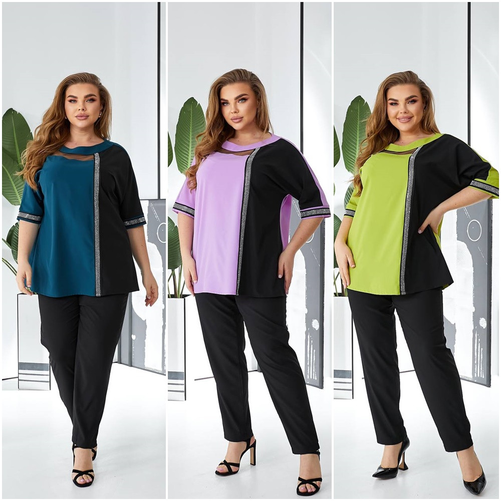 Костюм жіночий брючний блузка та штани софт великі розміри