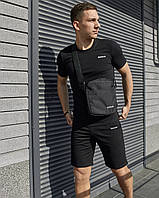 Черный летний костюм Reebok мужской 3в1 футболка и шорты , Черный спортивный комплект Рибок на лето + ба trek