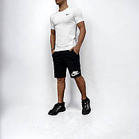 Мужской летний комплект Nike футболка + шорты белая футболка черные шорты
