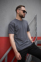 Летняя темно-серая футболка оверсайз мужская повседневная , Спортивная свободная футболка графитовая хло wear