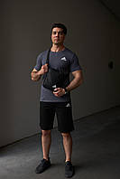 Чоловічий літній костюм Adidas темно-сірий 3в1 футболка та шорти, спортивний костюм Адідас графіт літо + барсетка