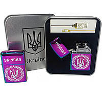 MKL Дуговая электроимпульсная USB зажигалка Украина (металлическая коробка) HL-447. MP-918 Цвет: хамелеон