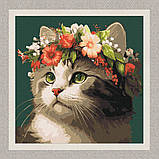Картина за номерами Котик у квітковому вінку. Тварини 40*40 см Ідейка KHO 6509, фото 2