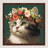 Картина за номерами Котик у квітковому вінку. Тварини 40*40 см Ідейка KHO 6509, фото 3