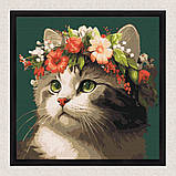 Картина за номерами Котик у квітковому вінку. Тварини 40*40 см Ідейка KHO 6509, фото 4