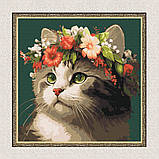 Картина за номерами Котик у квітковому вінку. Тварини 40*40 см Ідейка KHO 6509, фото 5