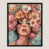 Картина за номерами Дівчина у рожевих квітах 40*50 см Ідейка KHO 8440, фото 4