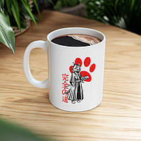 Чашка Кот-самурай с японскими иероглифами "Путь совершенства"