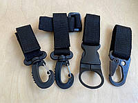 Набір тактичних карабінів на стропі чорний / Комплект карабіни+тримач для рукавиць+тримач для пляшки