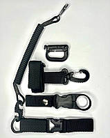 Набор карабинов на черной стропе / карабины+держатель для перчаток+страховой шнур