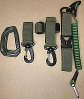 Набор тактических карабинов на стропе олива / пластиковый  карабин  +страховой шнур тречик