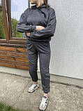 Жіночий спортивний однотонний костюм, двунитка, худі та штани, темно-сірий колір, 54, фото 2