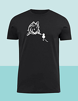 Бавовняна  футболка чорна  з принтом  для рибака