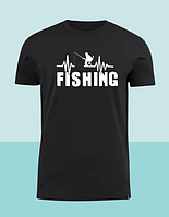 Бавовняна  футболка чорна  з принтом  для рибака