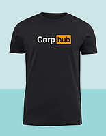 Бавовняна  футболка чорна  з принтом  для рибака, подарункова футболка