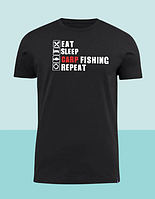 Хлопковая  футболка черная с принтом для рыбака, футболка на подарок для рыбака