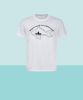 Хлопковая футболка белая с принтом для рыбака