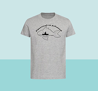 Хлопковая футболка серая с принтом для рыбака