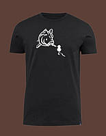 Хлопковая  футболка черная с принтом для рыбака, футболка